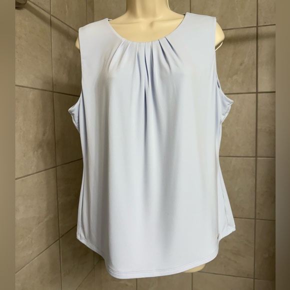 Calvin Klein Tops - NWOT Calvin Klein light blue sleeveless top with pleated neckline, size XL